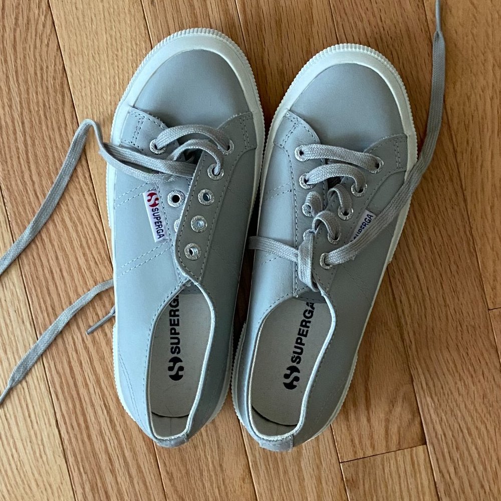 NWOT Superga Grey Leather Sneaker